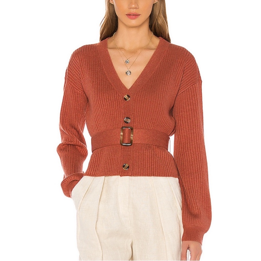 Song of Style Rust Ribbed V-Neck Belted Sweater SZ XS